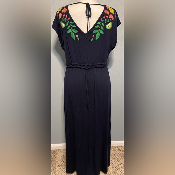 Boden Marcia Blue Embroidered Floral Maxi Dress Flamingo Boho Tropical Size 12 - Picture 5 of 8